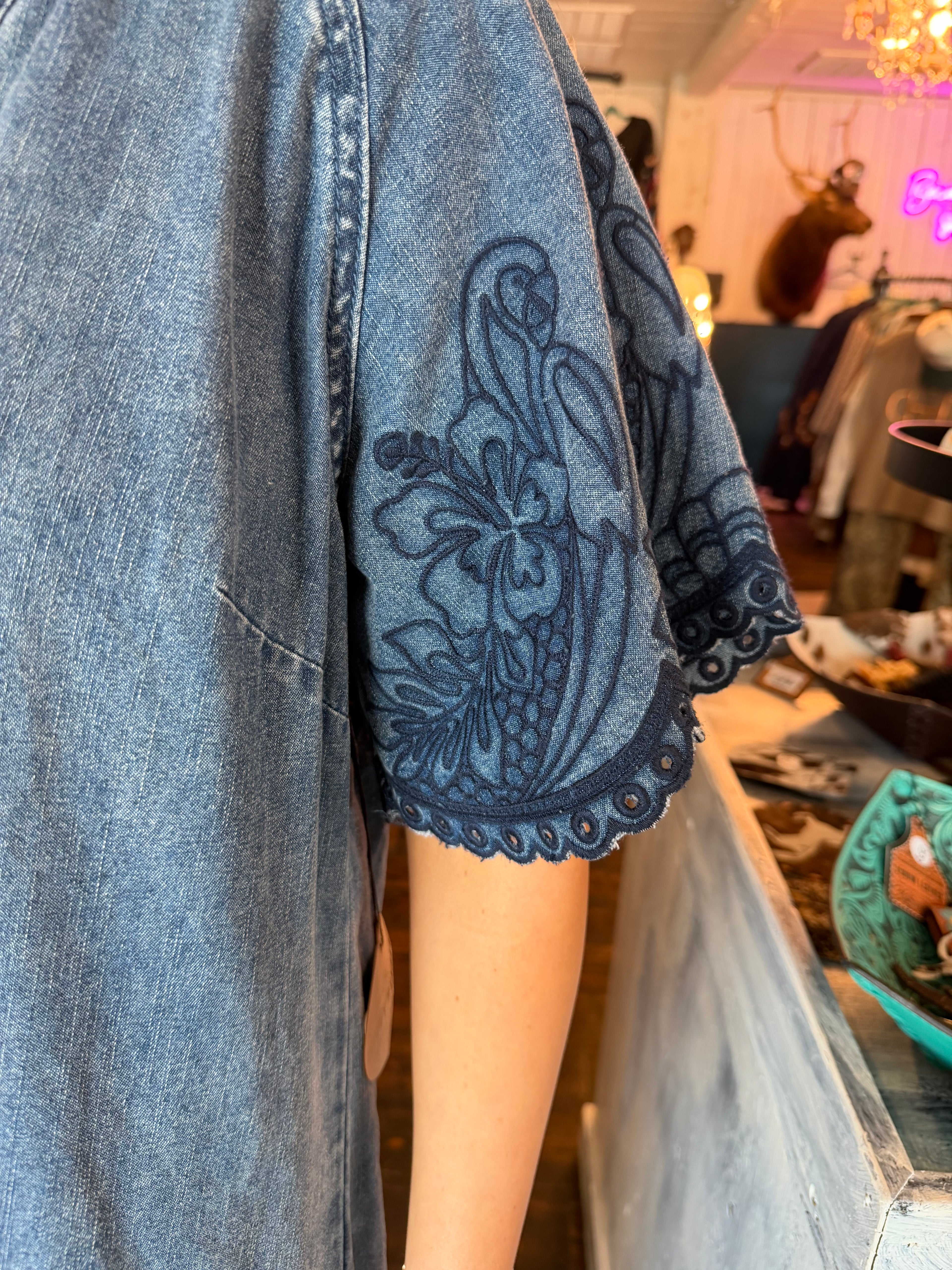 Embroidered Scallop Edge Dress