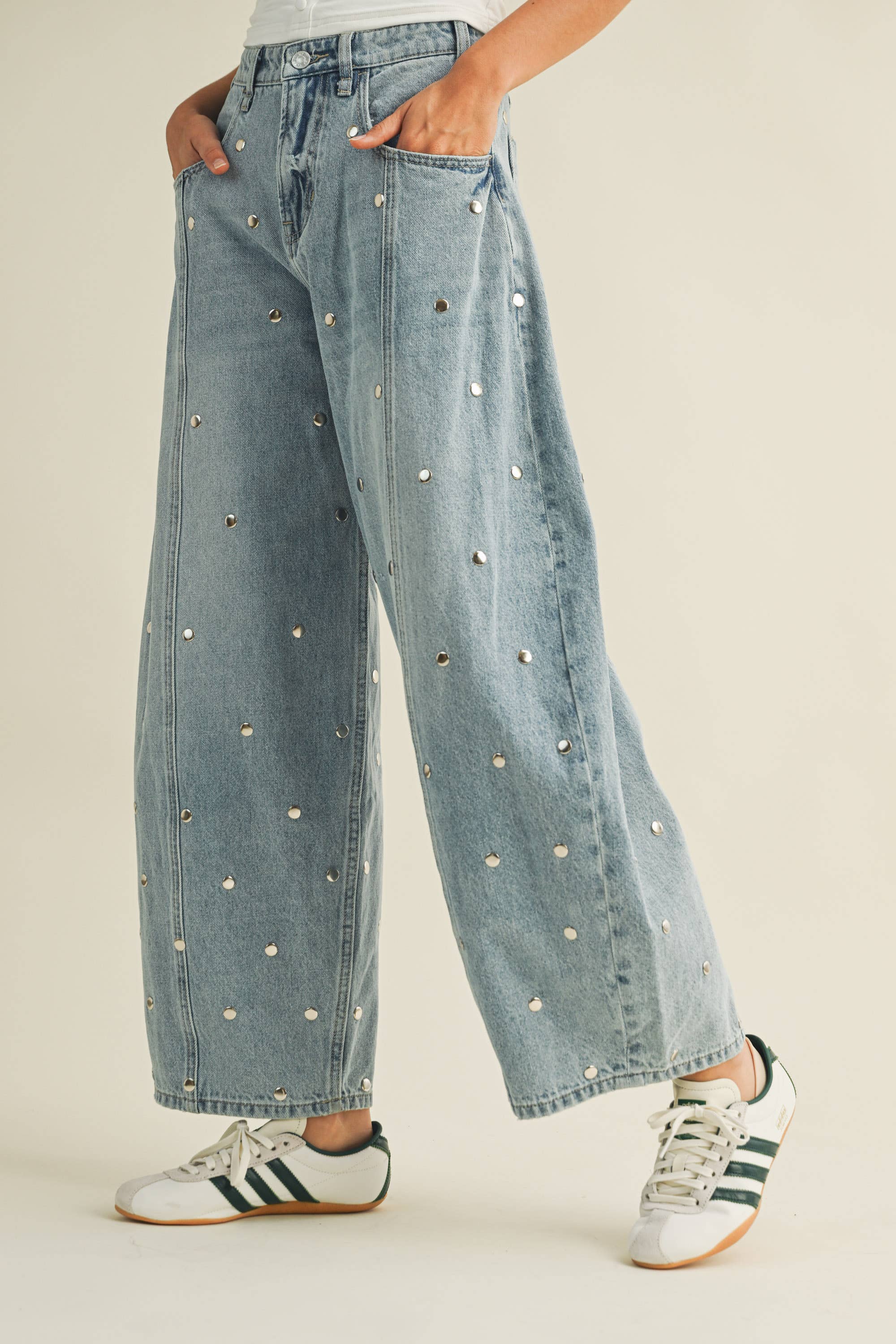 Studded Barrel Denim Pant