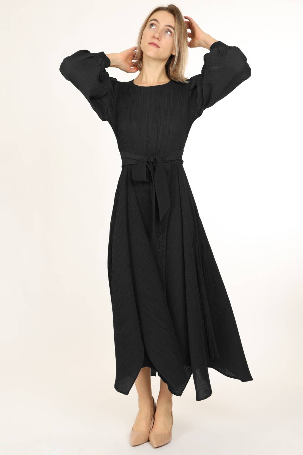 Bowtie Waist Pleats Maxi Dress