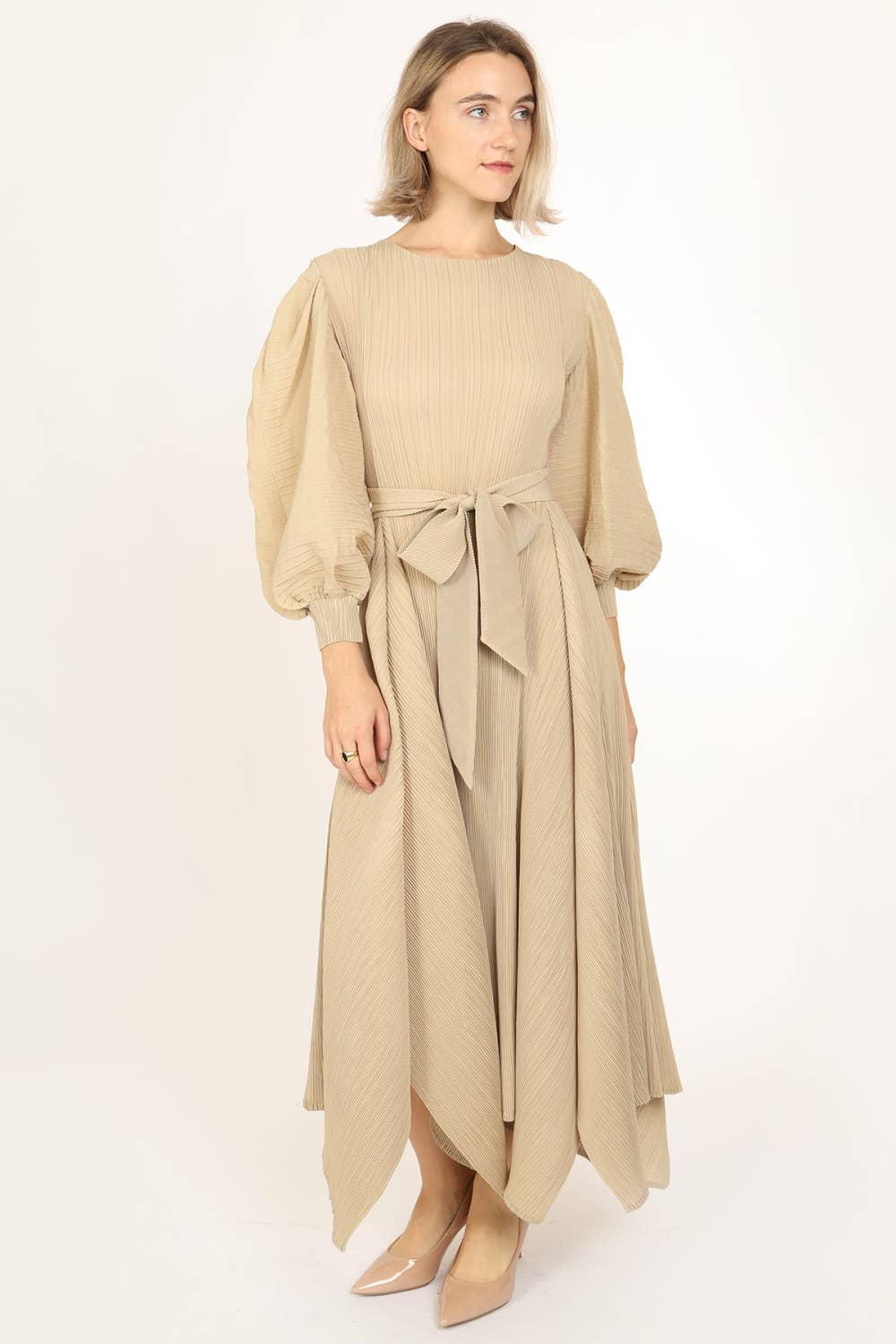 Bowtie Waist Pleats Maxi Dress