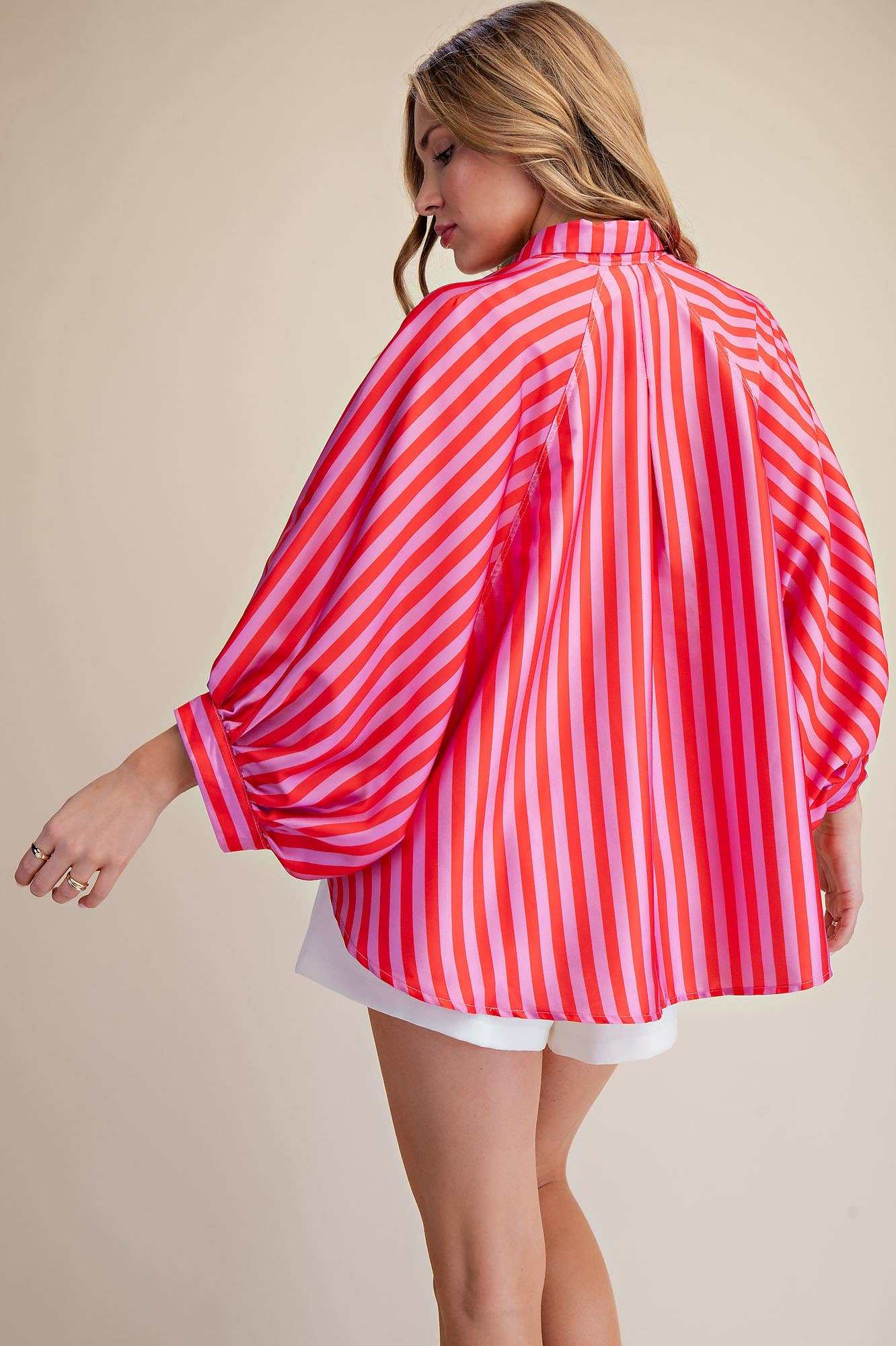 Oversized Shirt With Balloon Sleeve - Stripe