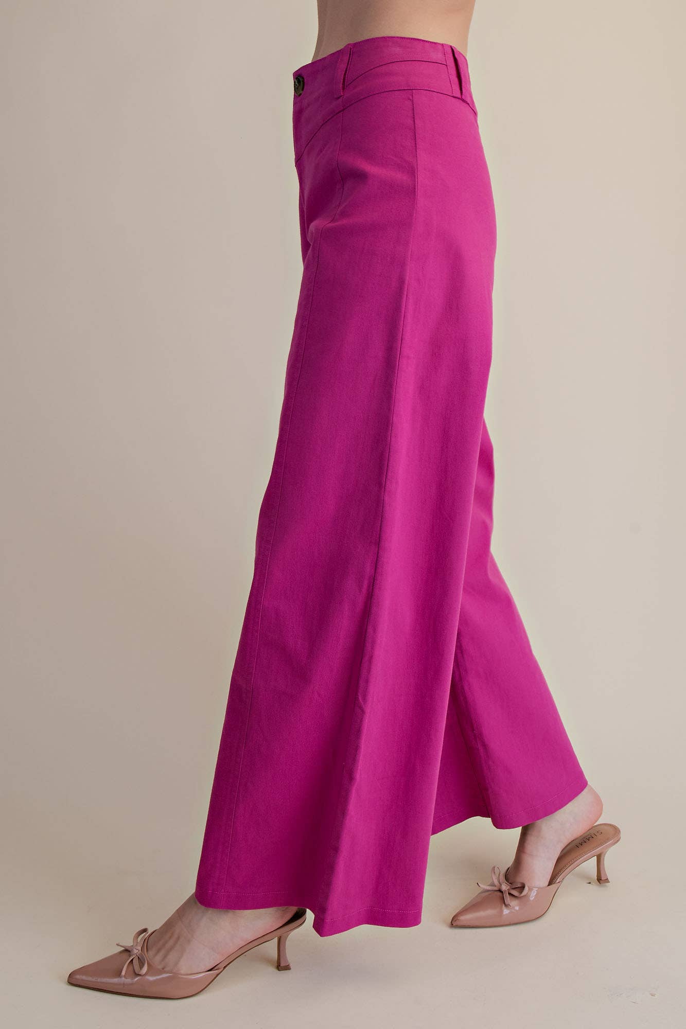 High Waist Front Yoke Seam Stretch Wide Leg Pants