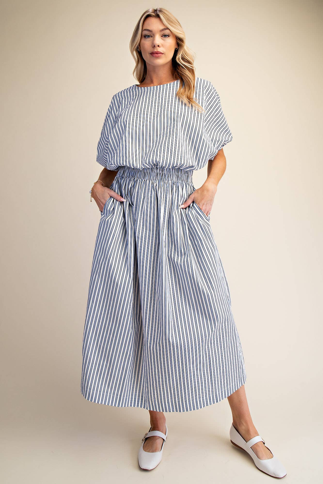 Round Neck Elastic Waist Balloon Crop Top