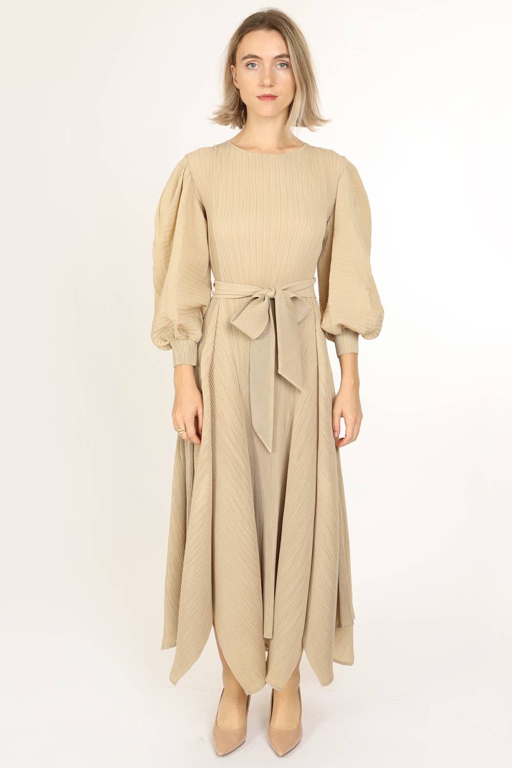 Bowtie Waist Pleats Maxi Dress