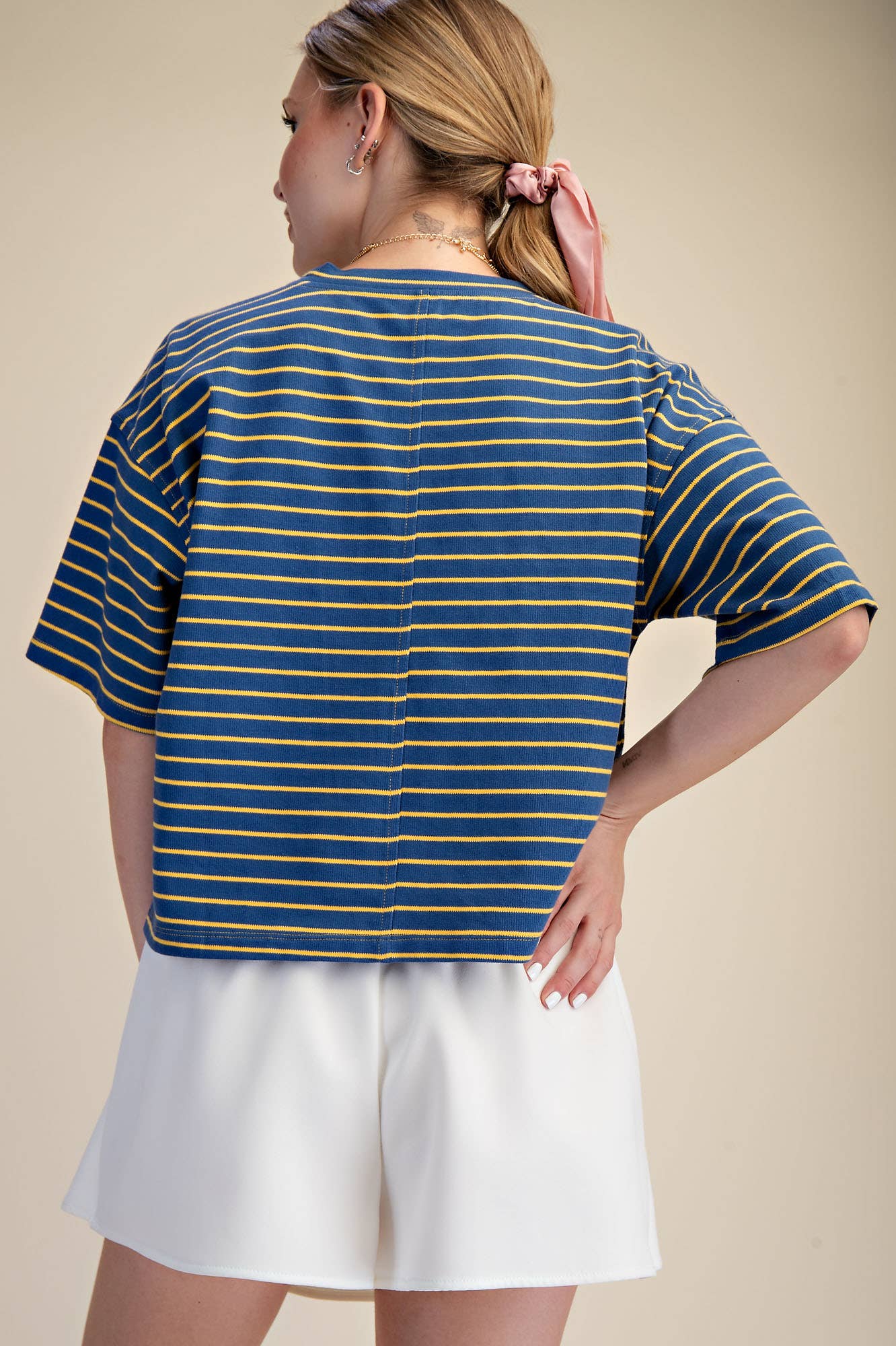 Round Neck Wide Sleeve Pullover Stripe Everyday Top