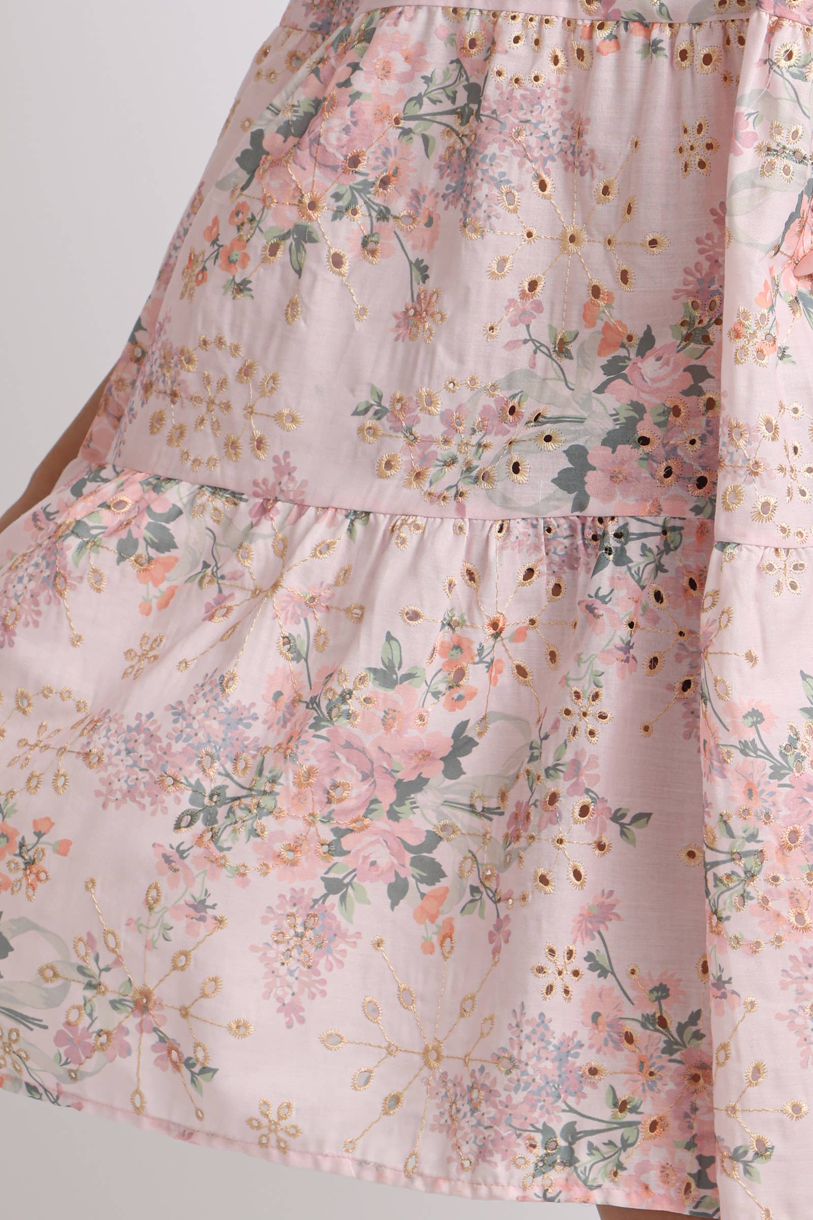 Micro Hollow Out Floral Print Ruffled Mini Dress