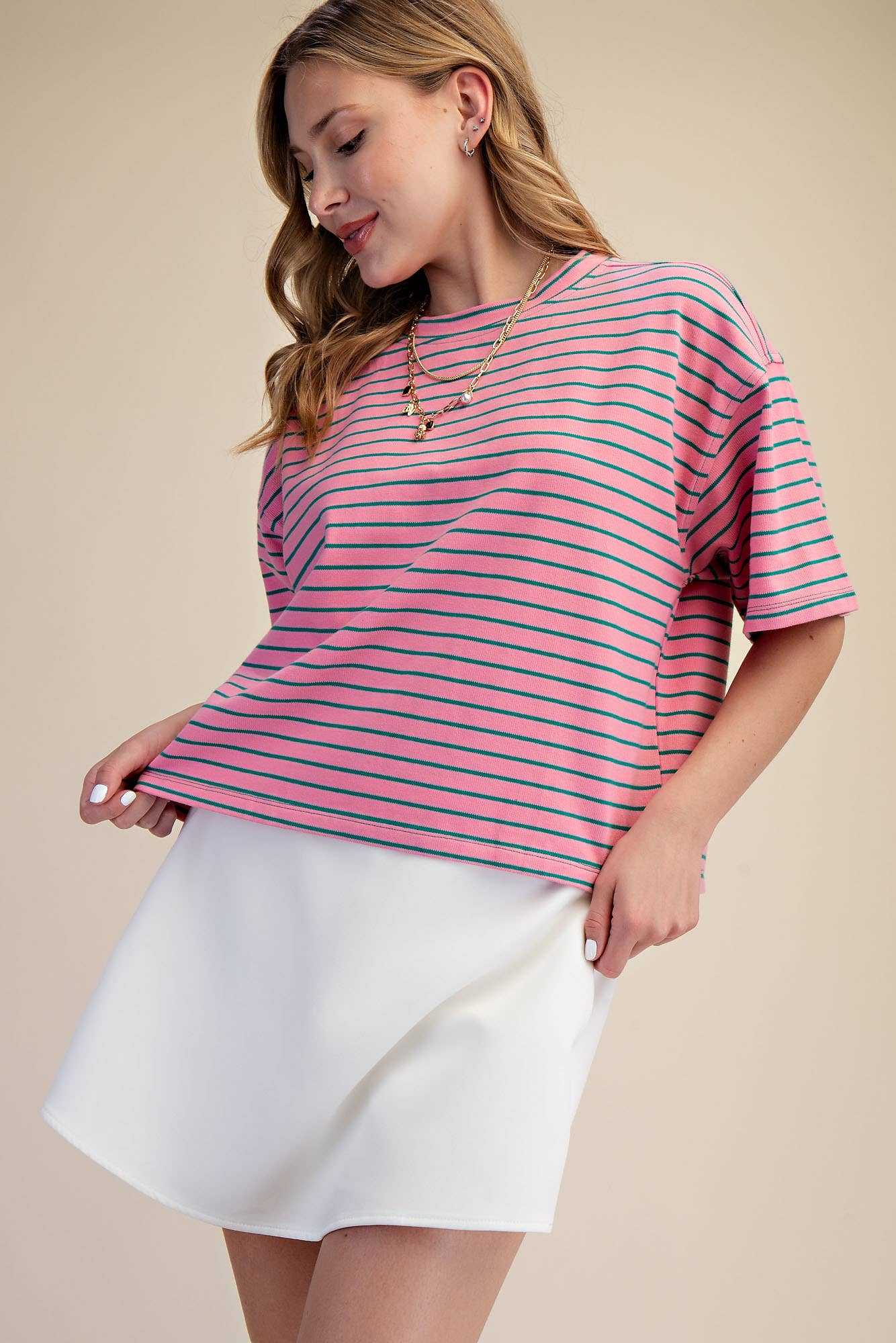 Round Neck Wide Sleeve Pullover Stripe Everyday Top