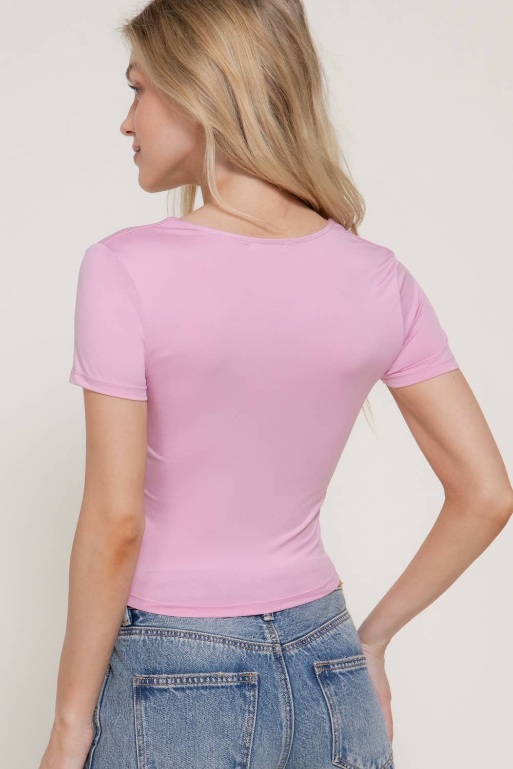 Short Sleeve Square Neck Double Layer Crop Tee