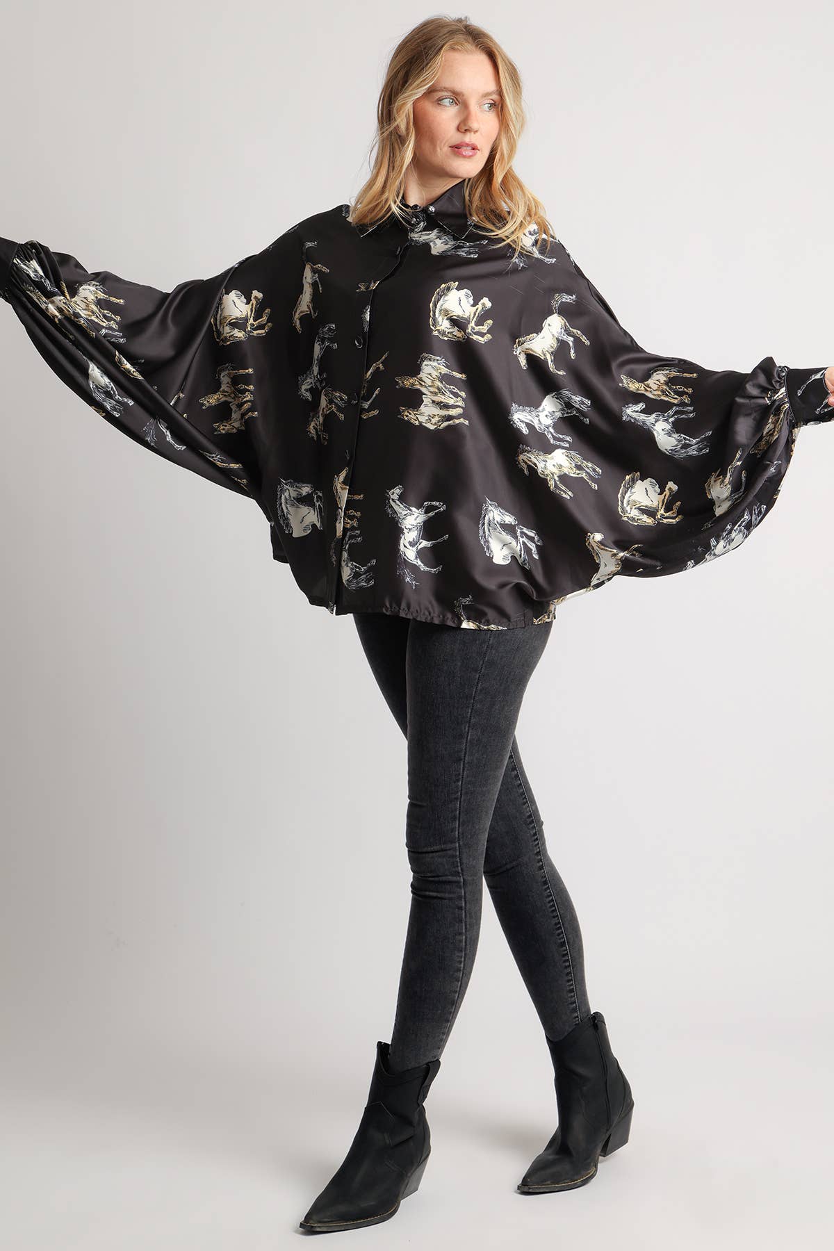 Stockyards Printed Satin Blouse