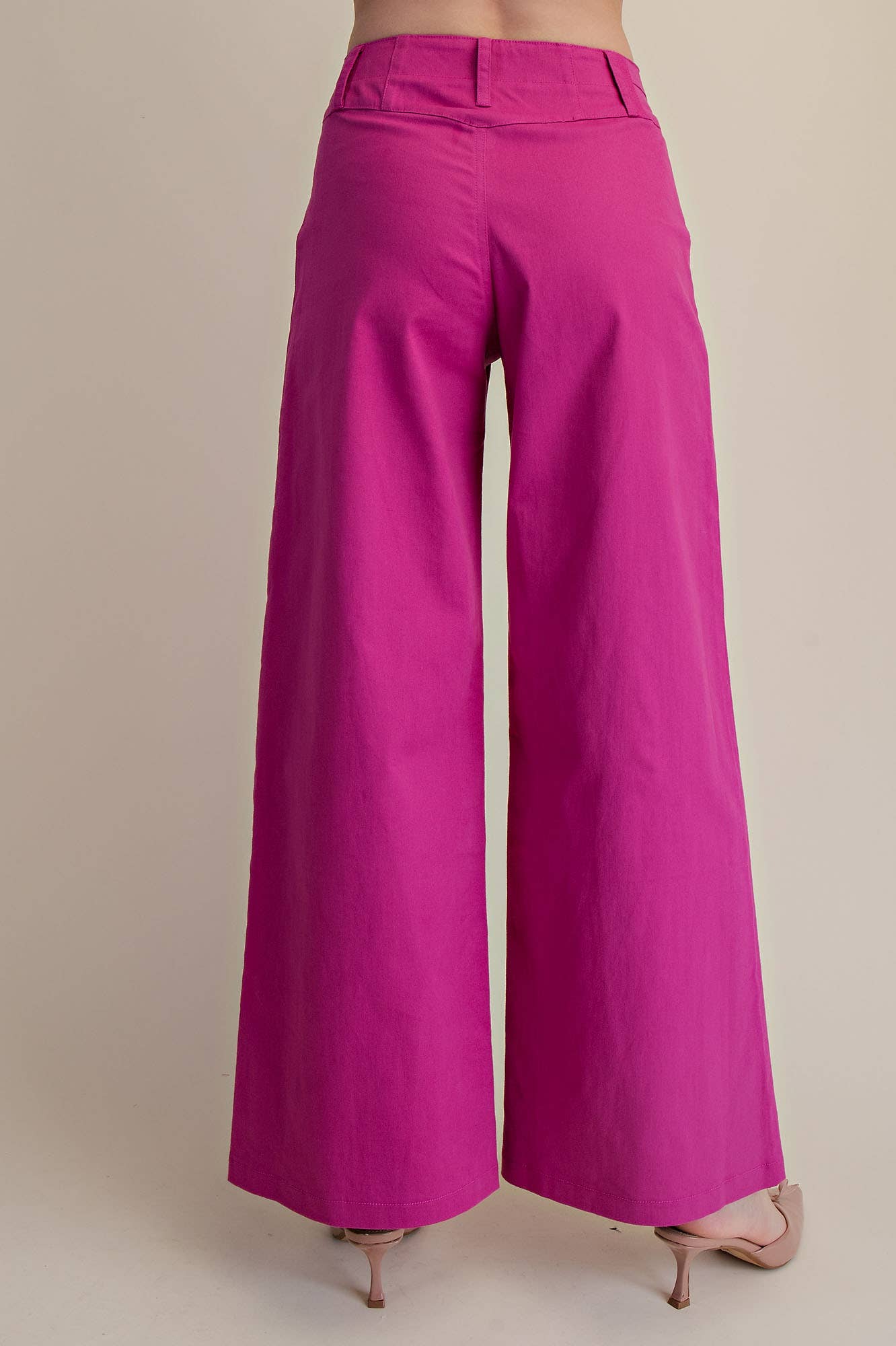 High Waist Front Yoke Seam Stretch Wide Leg Pants