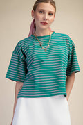 Round Neck Wide Sleeve Pullover Stripe Everyday Top