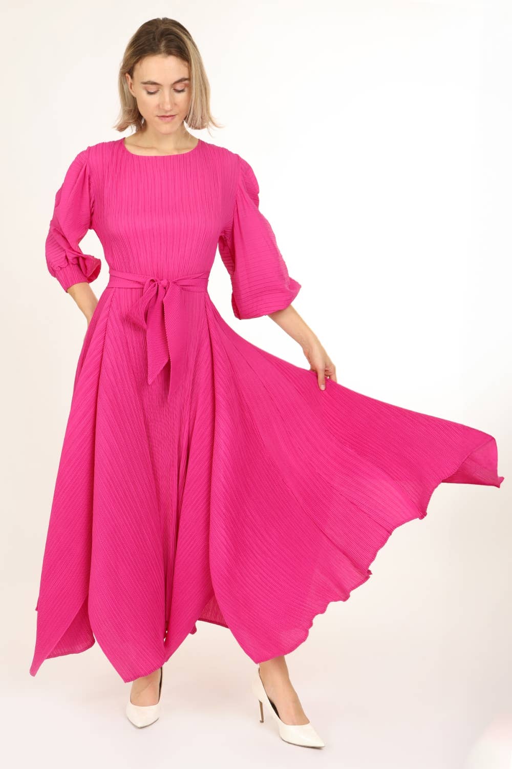 Bowtie Waist Pleats Maxi Dress