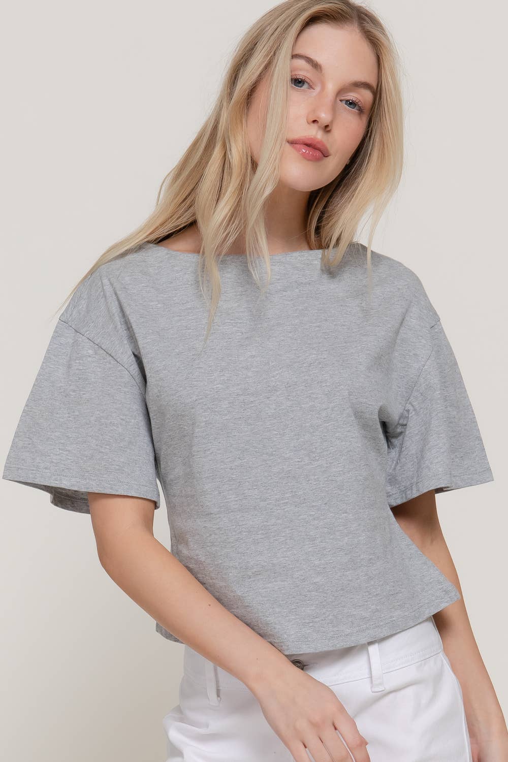 Short Sleeve Boat Neck Top