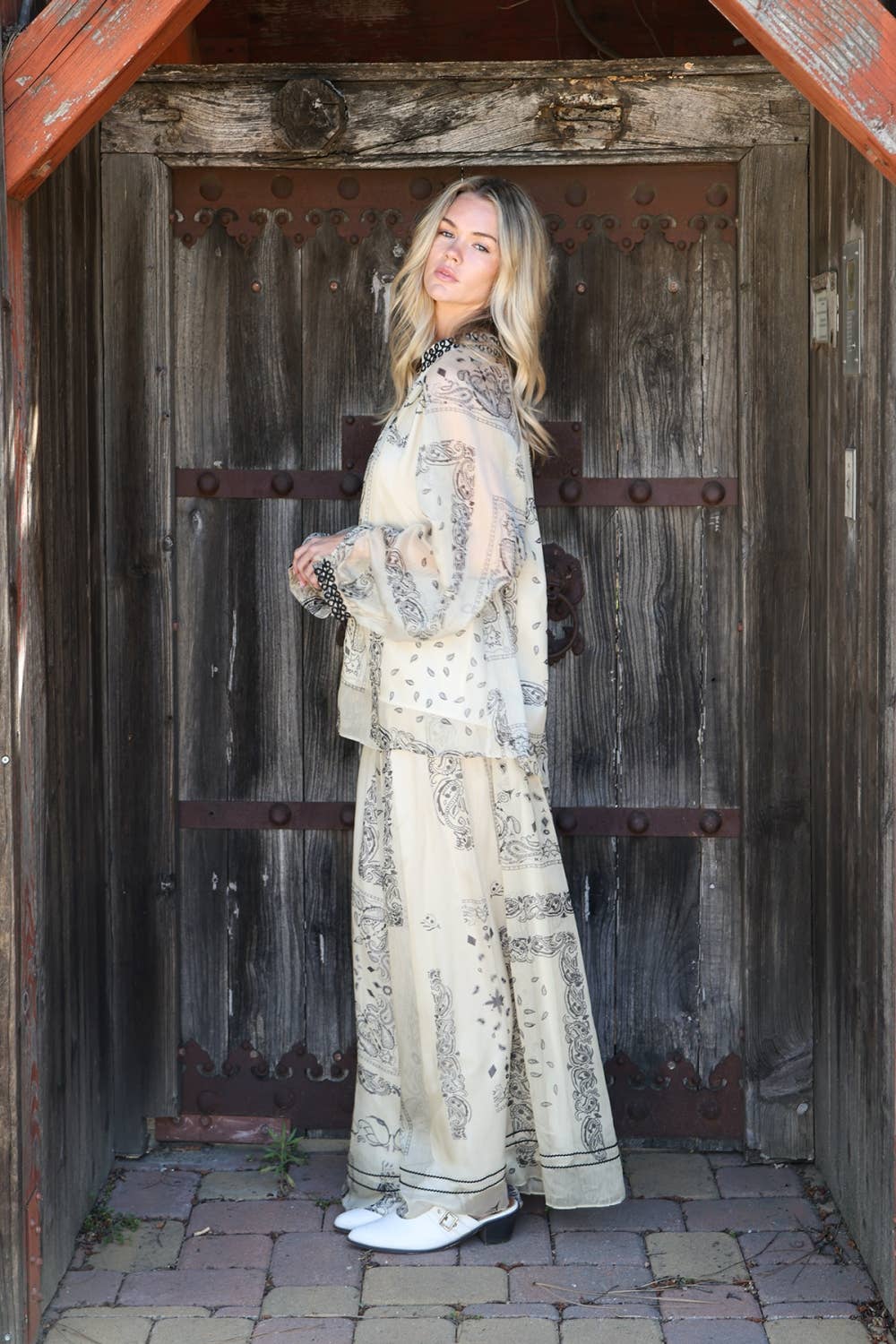 Contrast Paisley Sheer Top & Pants Set