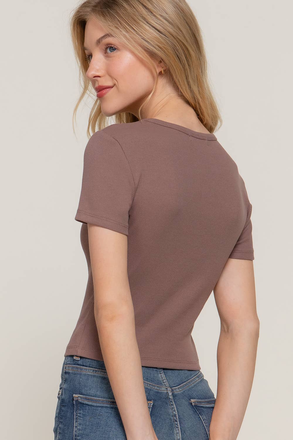 Short Sleeve Crew Neck Rib Knit Top