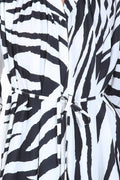 Zebra Print Belted Satin Midi Shirt Dress