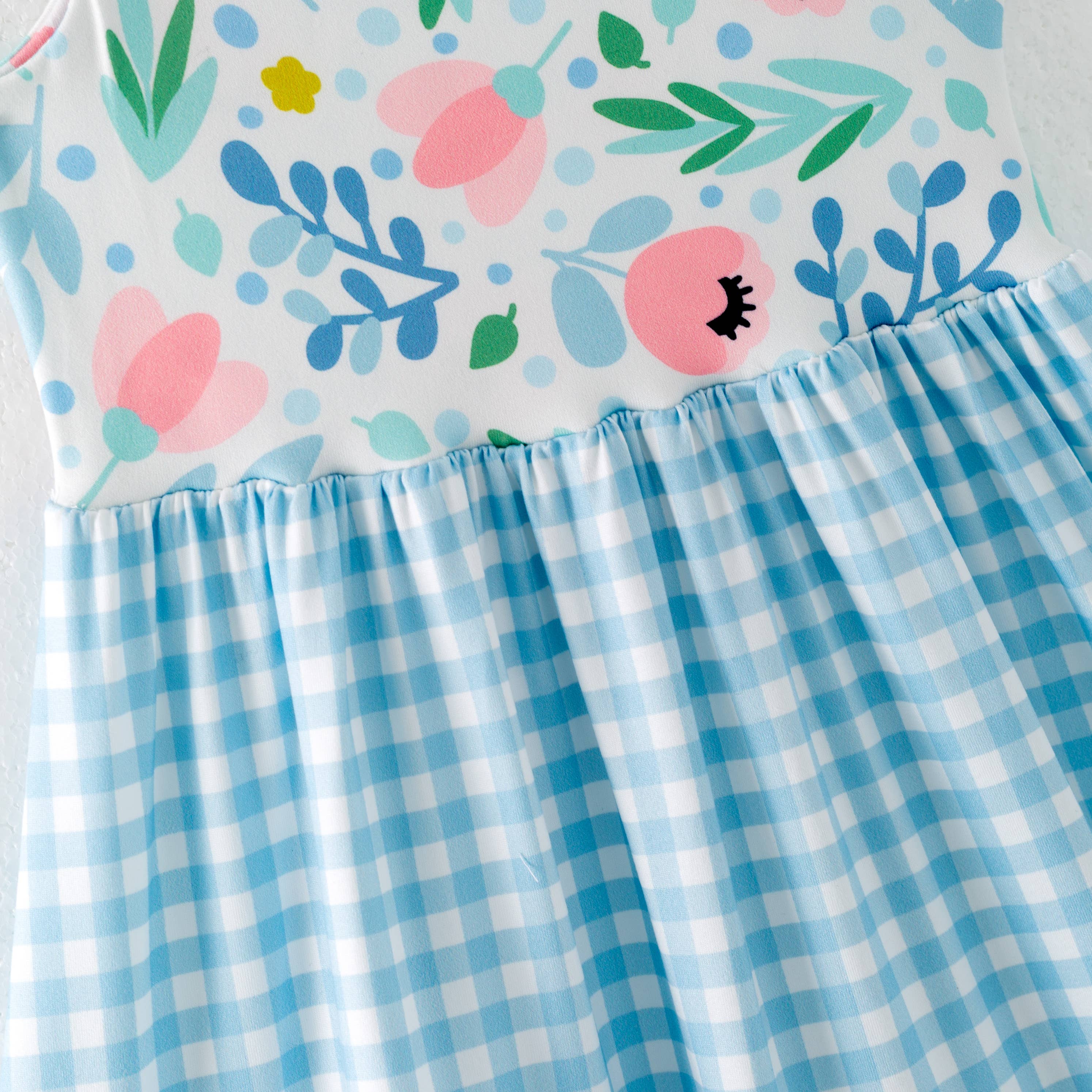 Mommy and Me Floral Plaid Patchwork Slip Dress