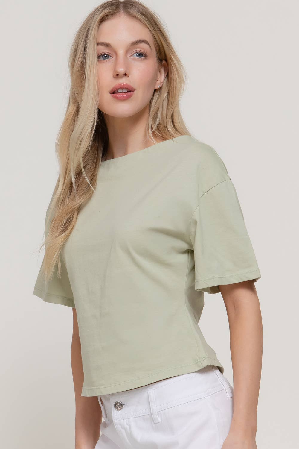 Short Sleeve Boat Neck Top