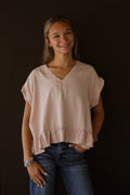 Washed Pink Ruffle Blouse