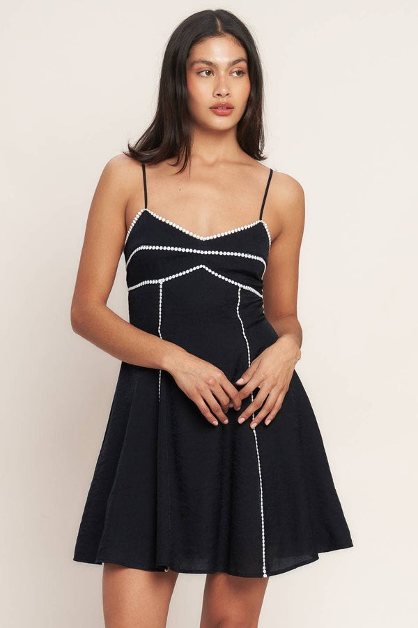 Black Piped Mini Dress