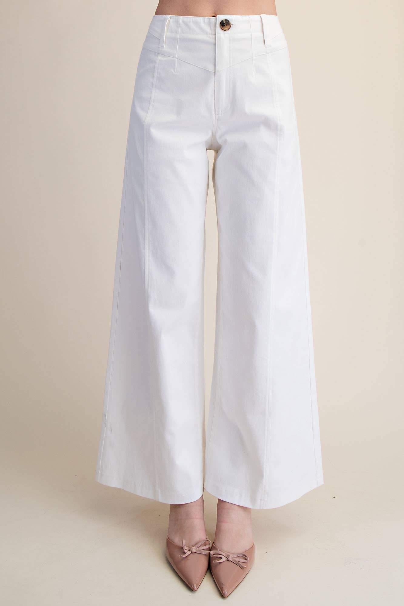 High Waist Front Yoke Seam Stretch Wide Leg Pants