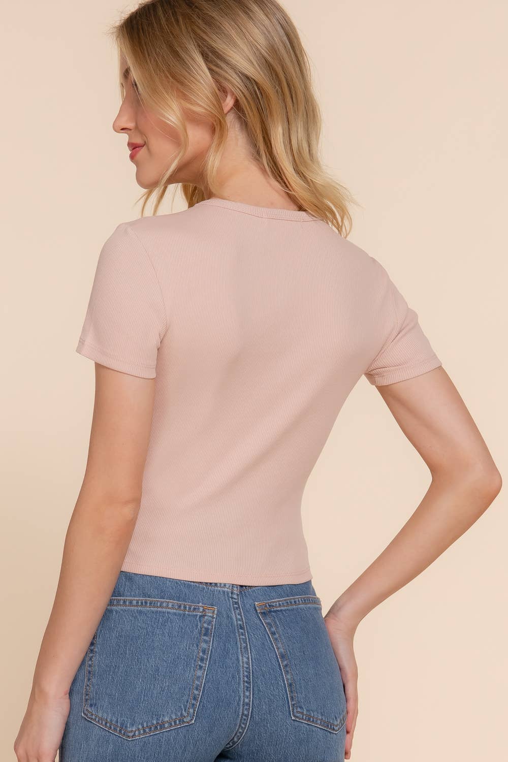 Short Sleeve Crew Neck Rib Knit Top