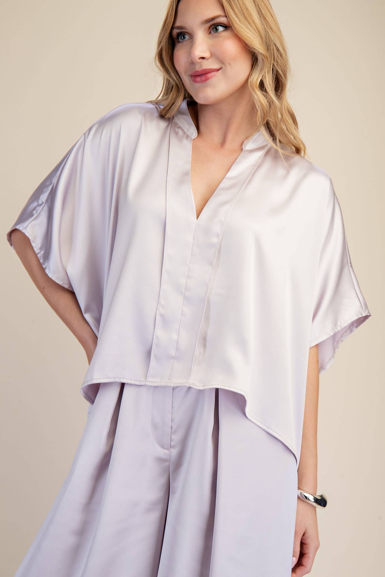 Short Sleeve Silk Oversize Top