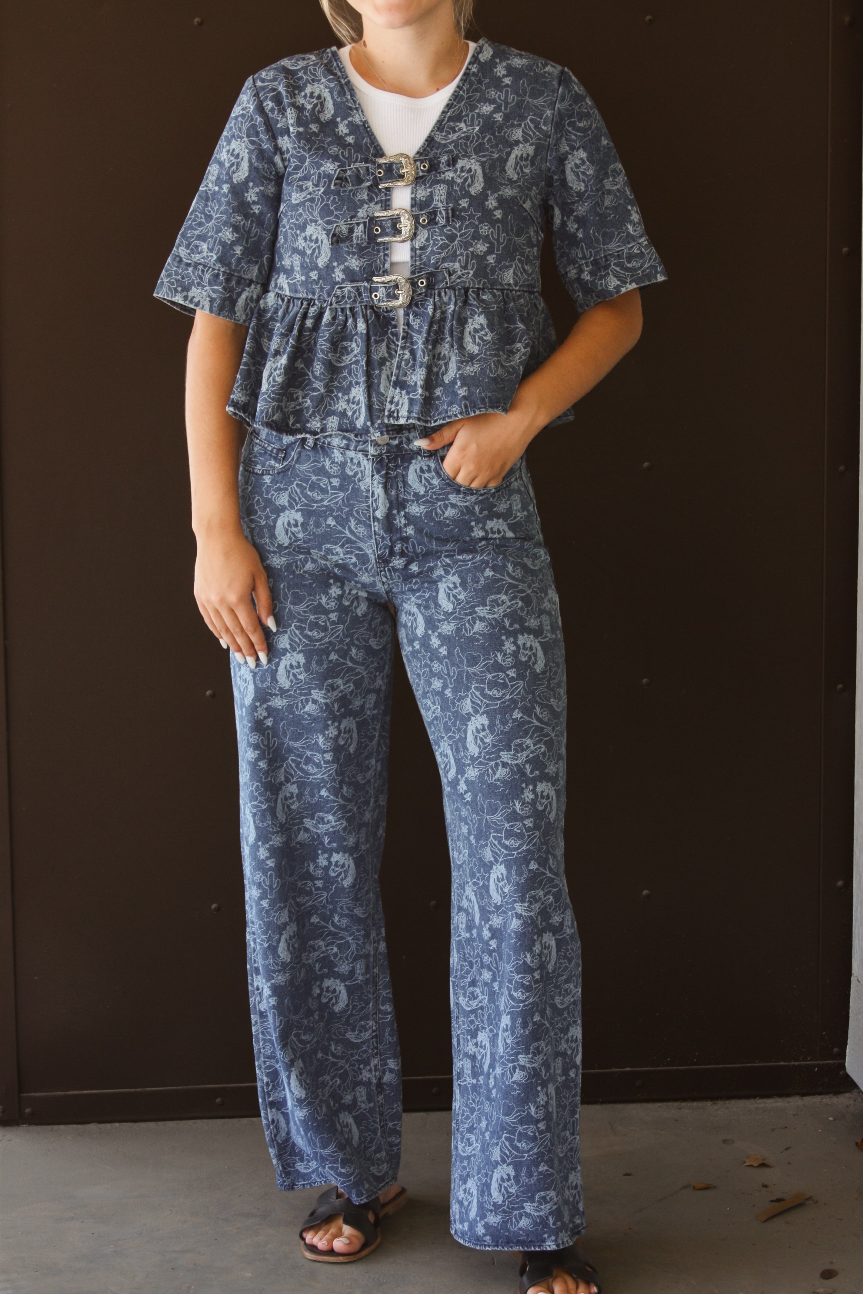 Buckle Denim Top