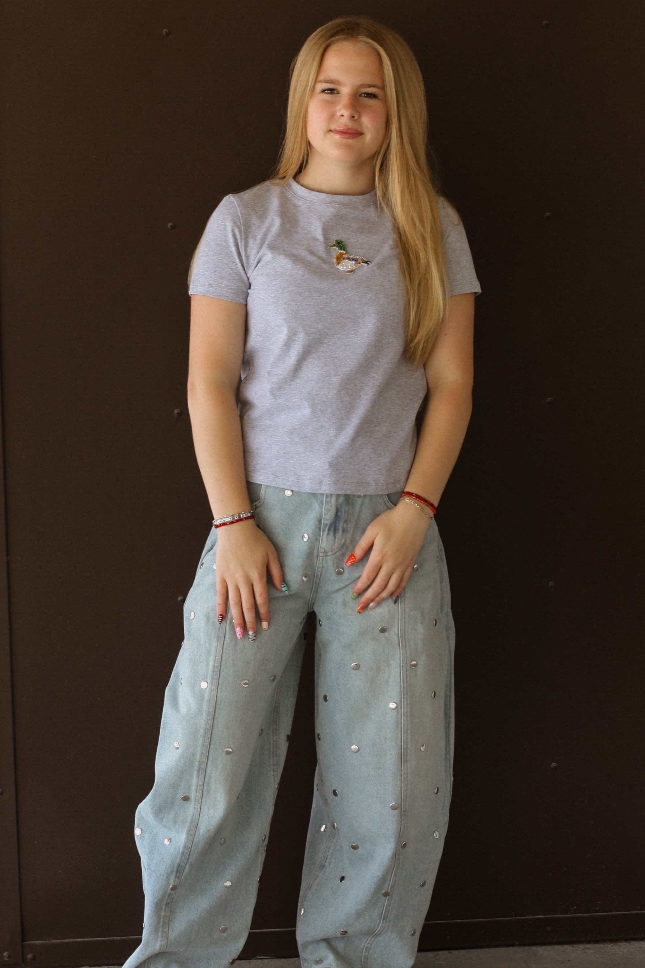 Studded Barrel Denim Pant