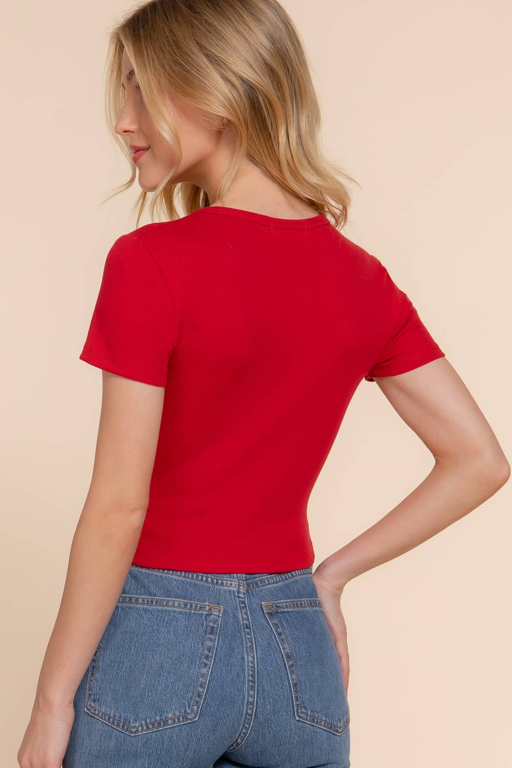 Short Sleeve Crew Neck Rib Knit Top
