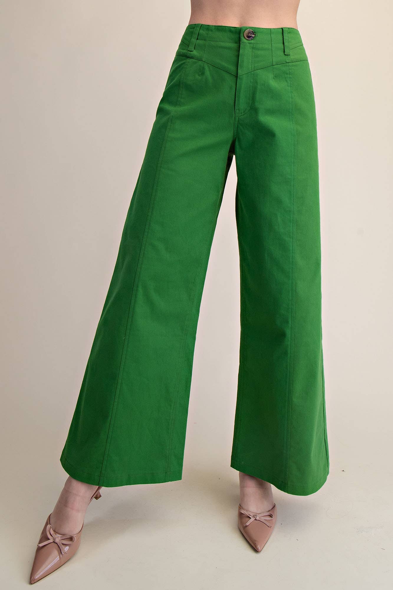 High Waist Front Yoke Seam Stretch Wide Leg Pants