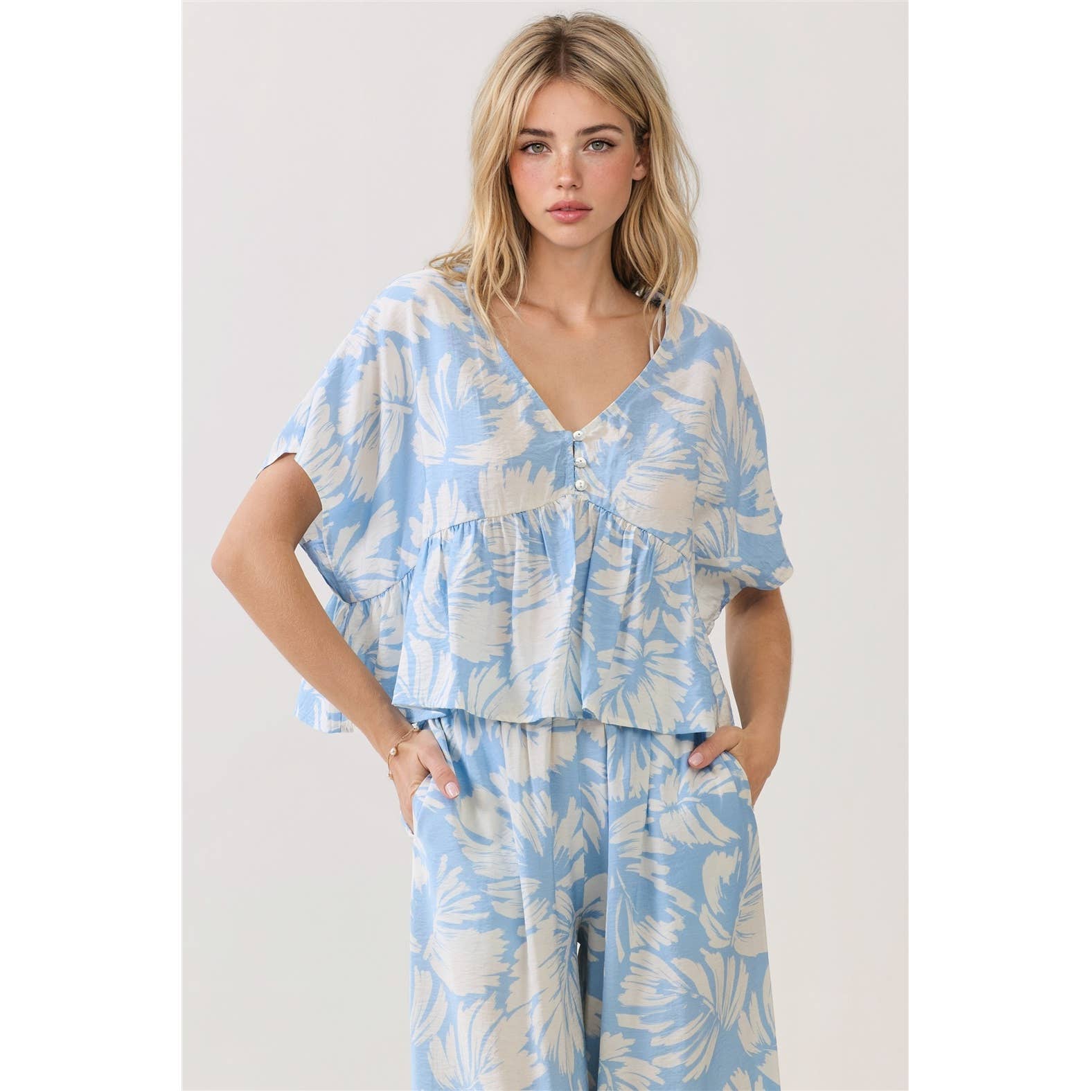 V-neck Babydoll Loose Fit Top