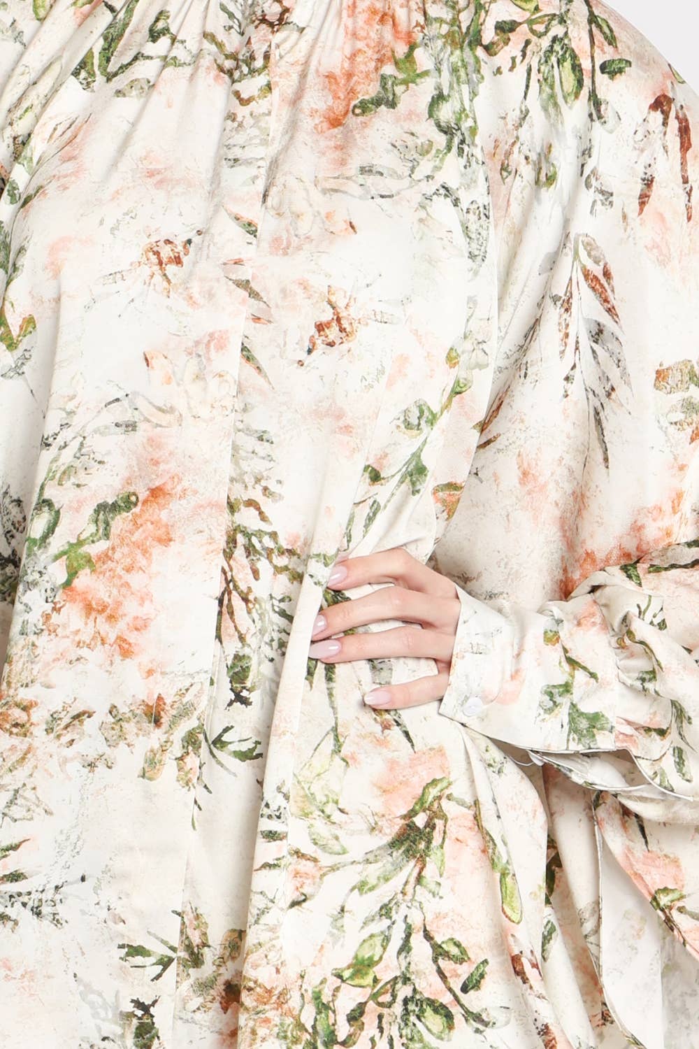 Watercolor Floral Printed Satin Tunic & Skirt Set