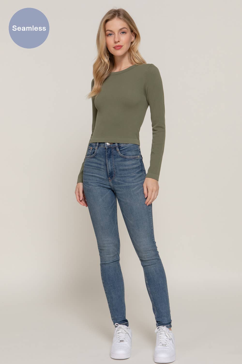 Long Sleeve Crew Neck Rib Seamless Top