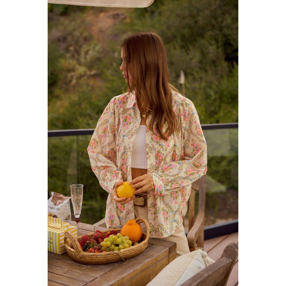 Oversized Floral Striped Button Shirts