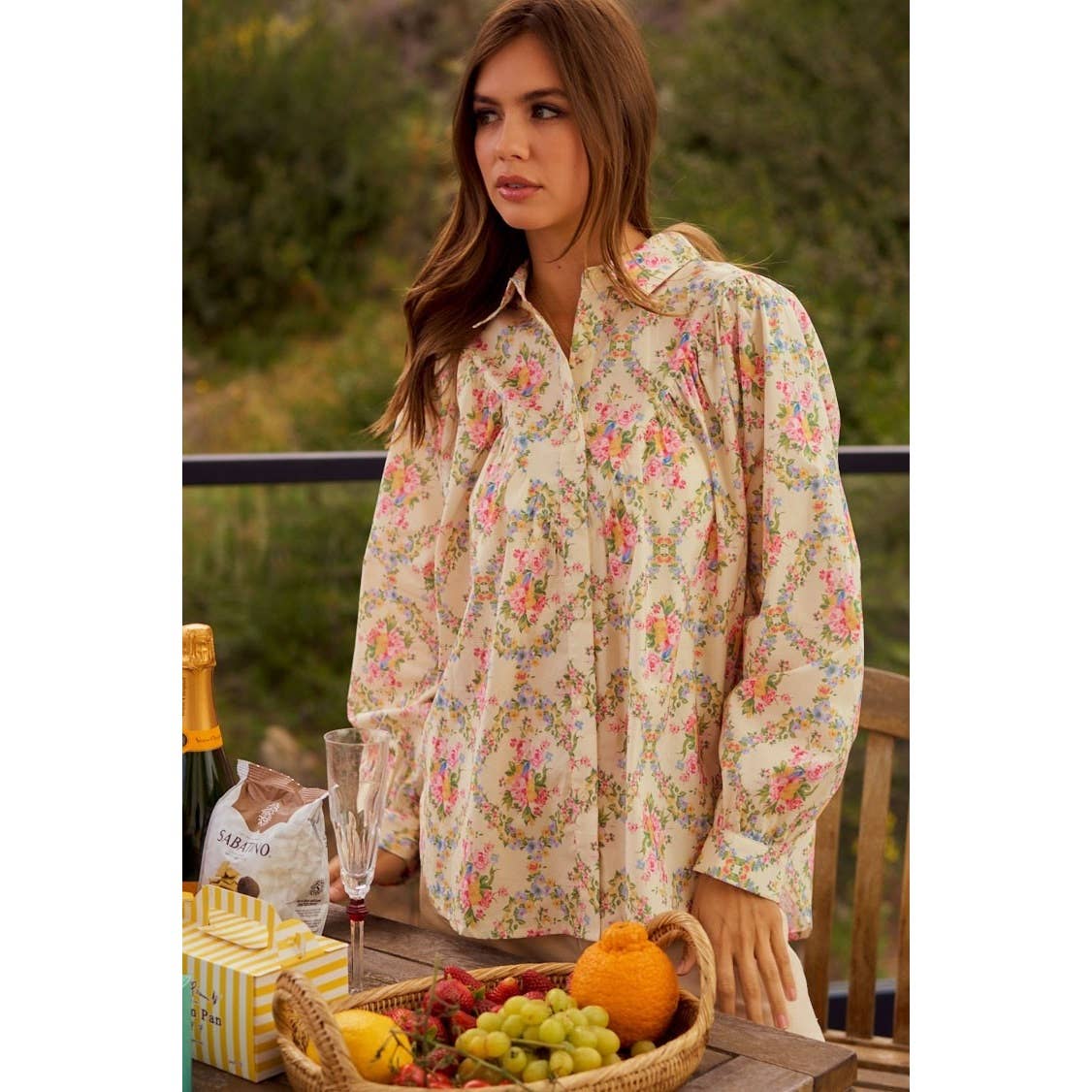 Oversized Floral Striped Button Shirts