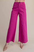High Waist Front Yoke Seam Stretch Wide Leg Pants