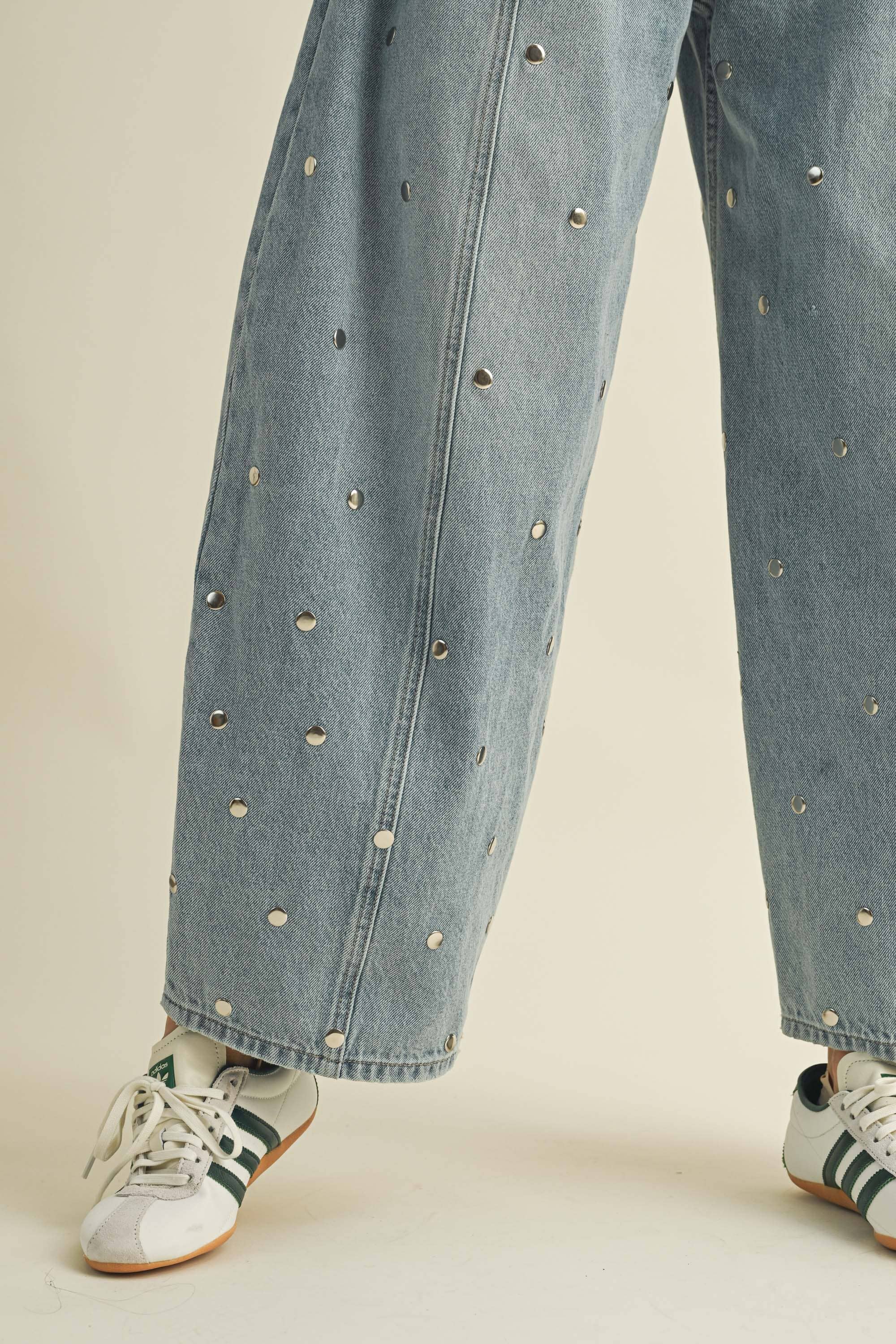 Studded Barrel Denim Pant