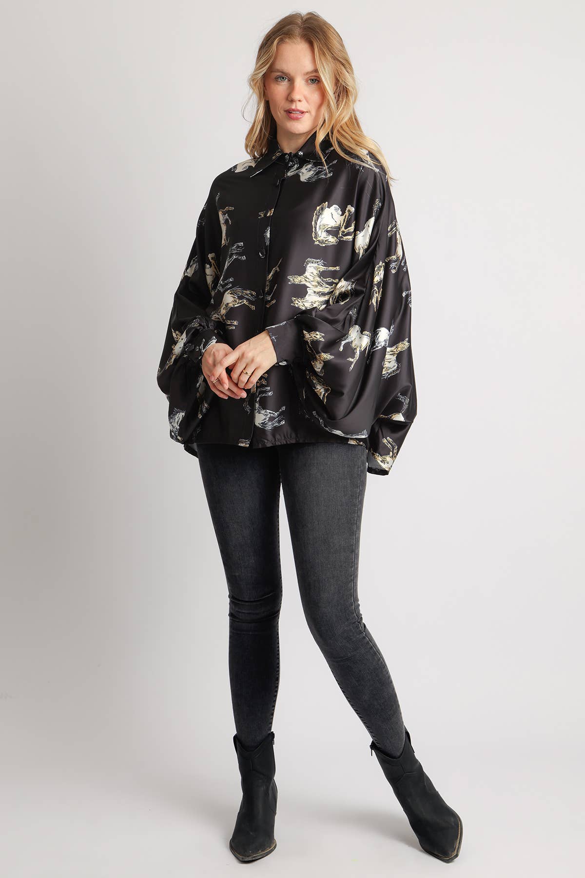 Stockyards Printed Satin Blouse
