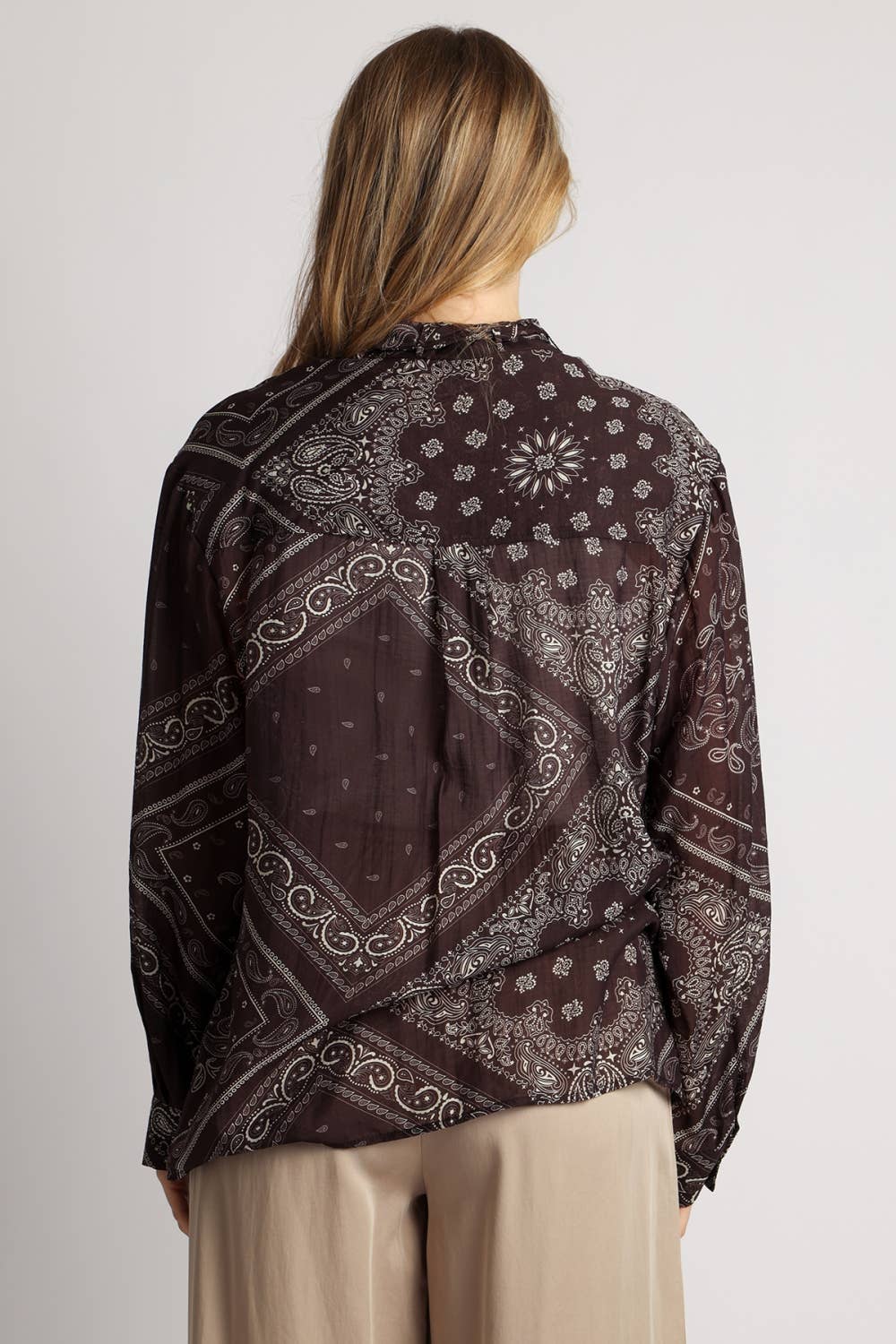 Paisley Allover Printed Bowtie Neck Blouse