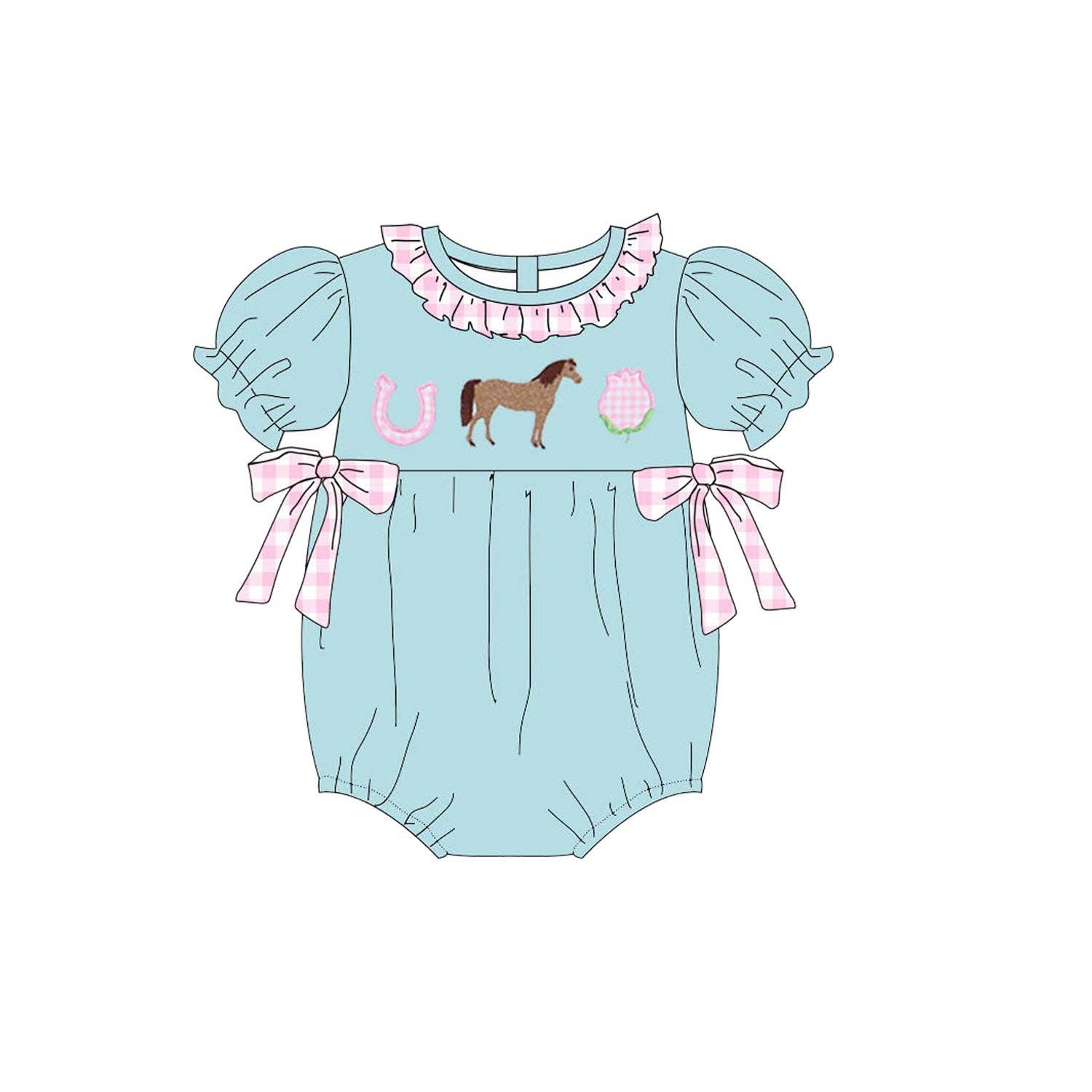 2026 Spring Summer Farm Embroidery Blue Kids Clothes Collection
