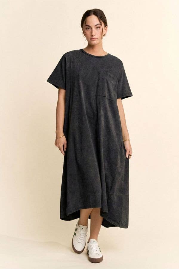 Black Acid Washes Midi Dress
