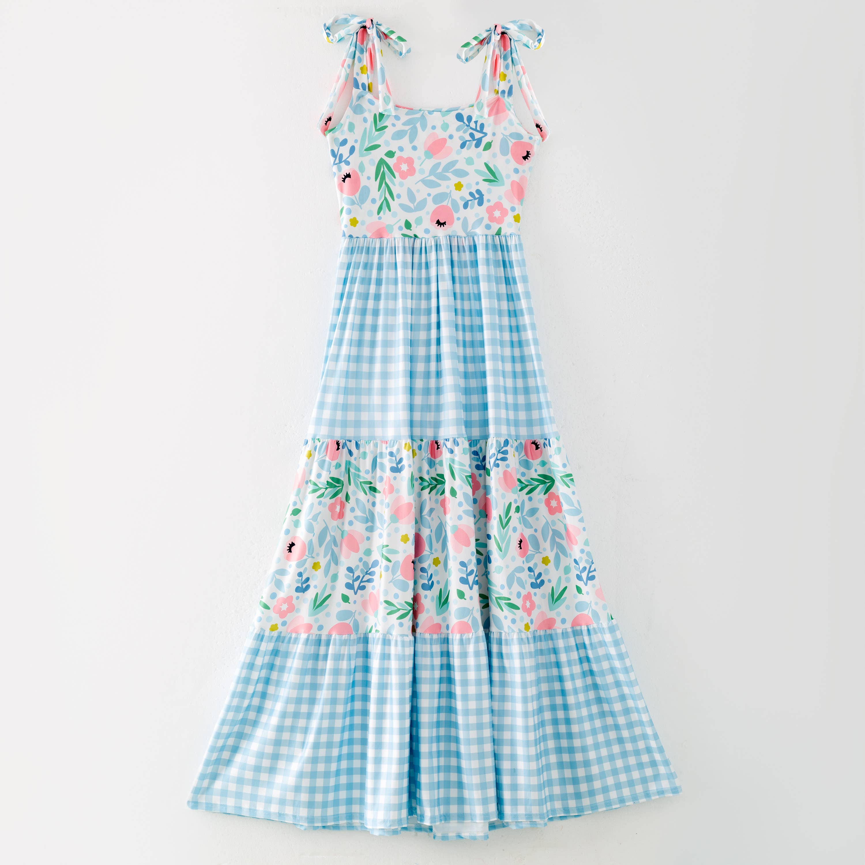 Mommy and Me Floral Plaid Patchwork Slip Dress