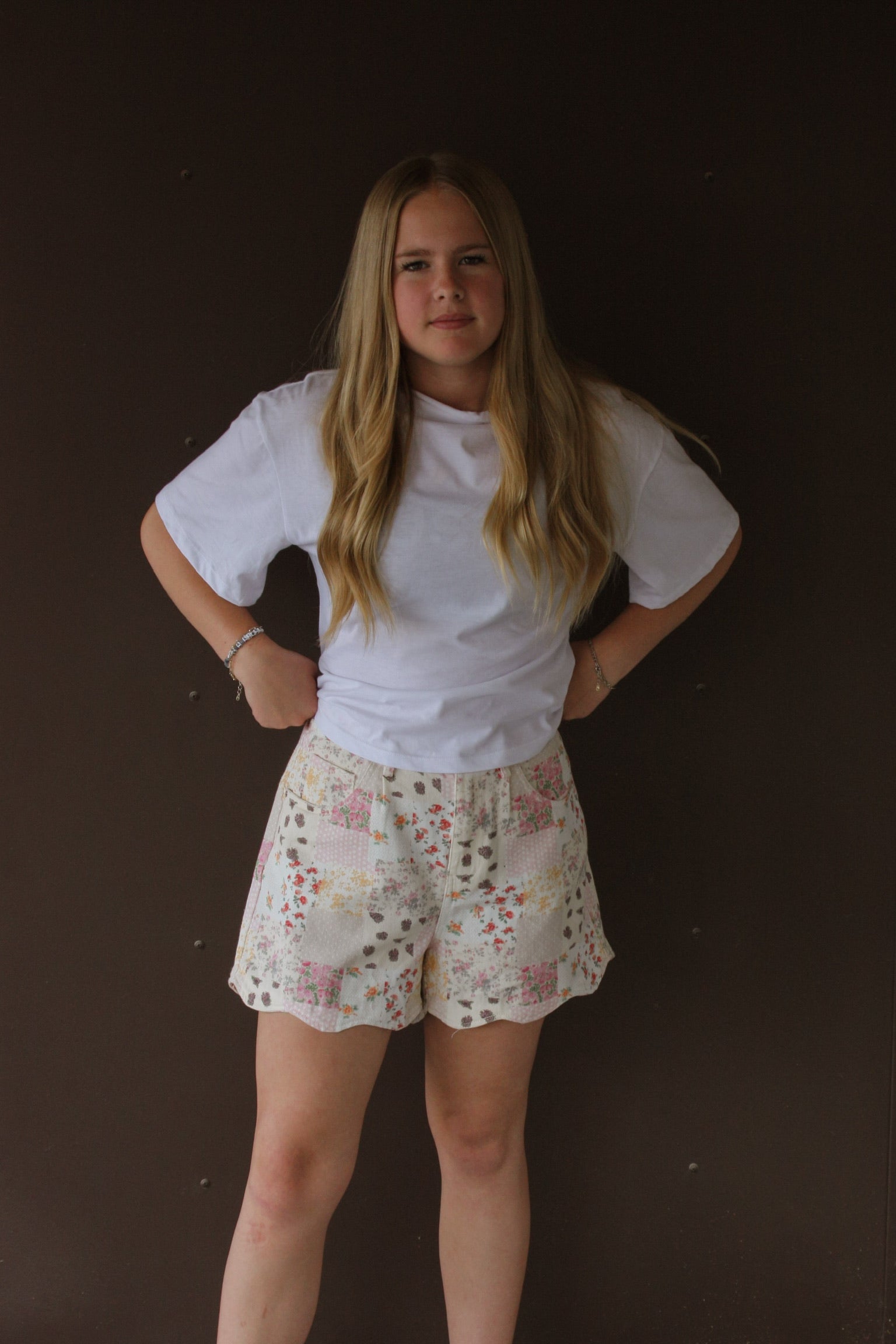 Vintage Pastel Floral Patchwork Scalloped Shorts