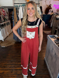 POL Red Floral Overalls