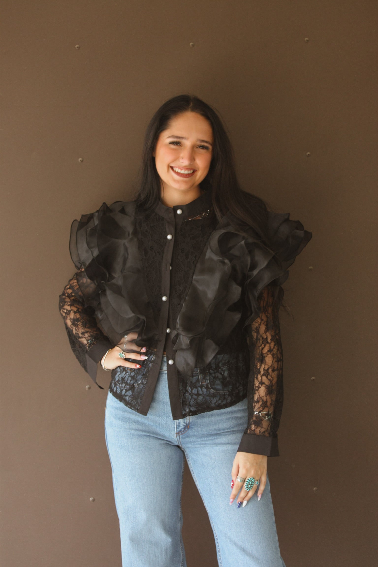 Tiered Ruffled Mesh Blouse