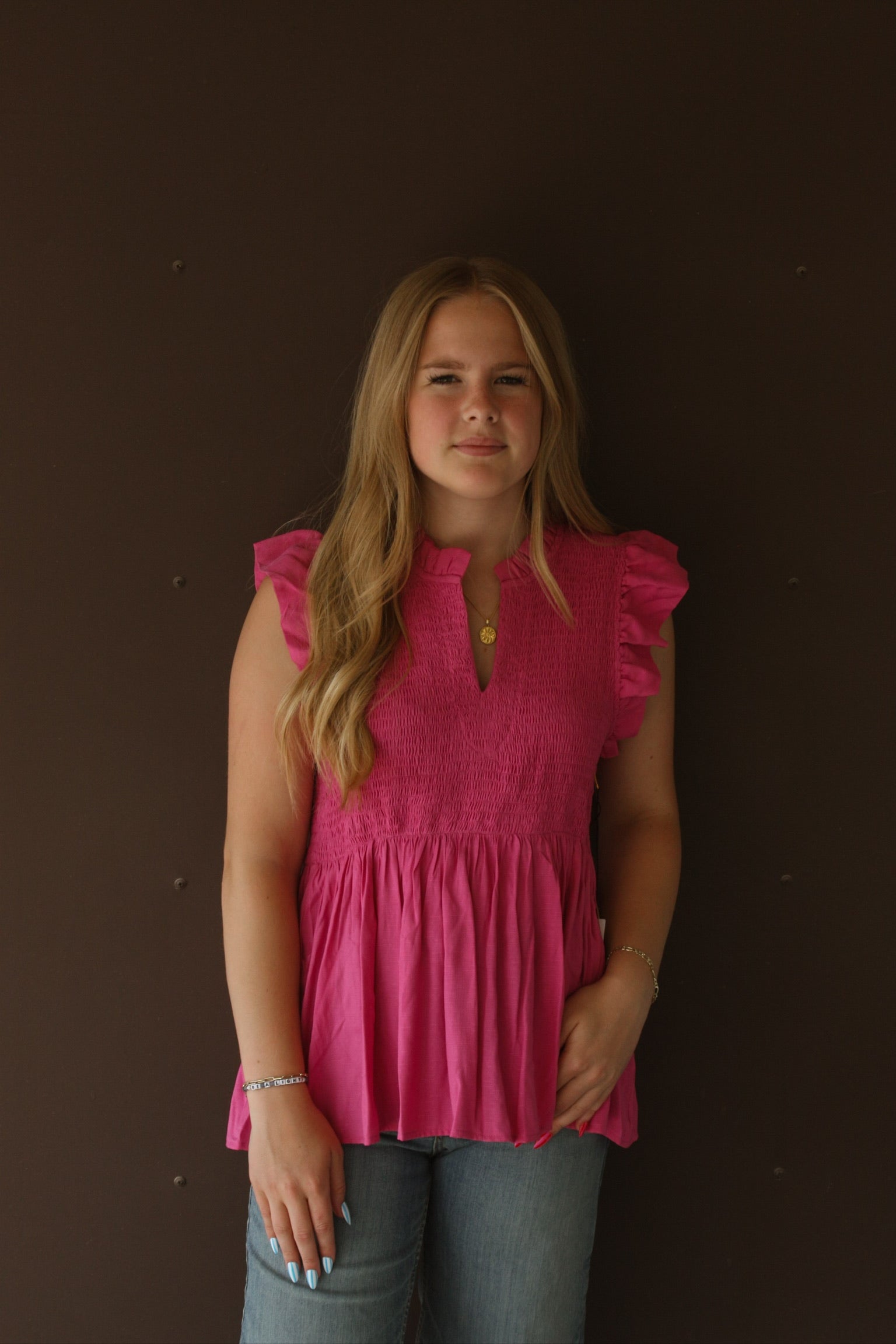 Flutter Sleeve Smocked Top