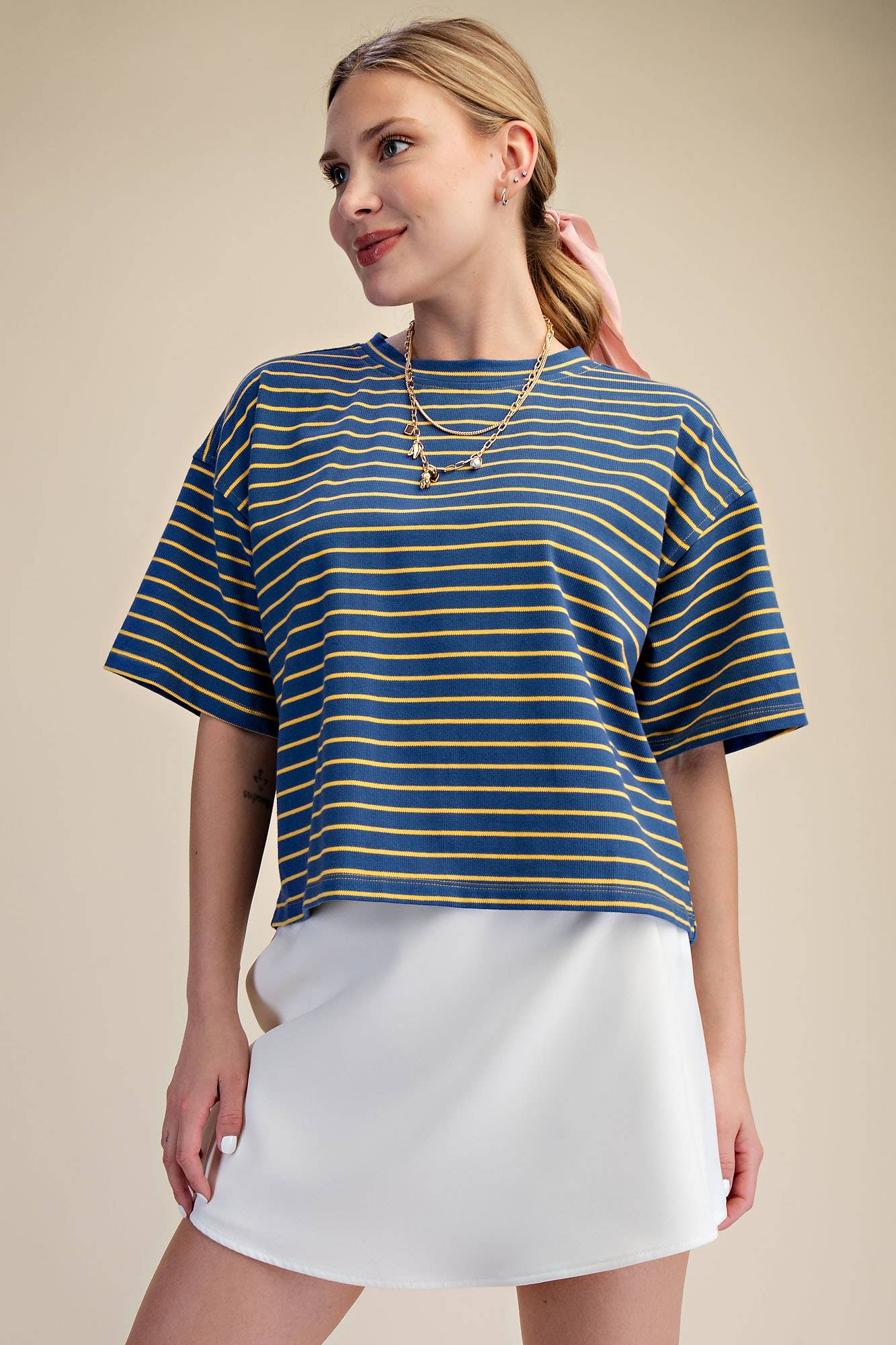 Round Neck Wide Sleeve Pullover Stripe Everyday Top