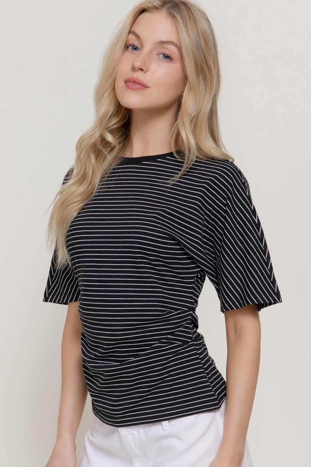 Short Sleeve Defined Silhouette Stripe Top