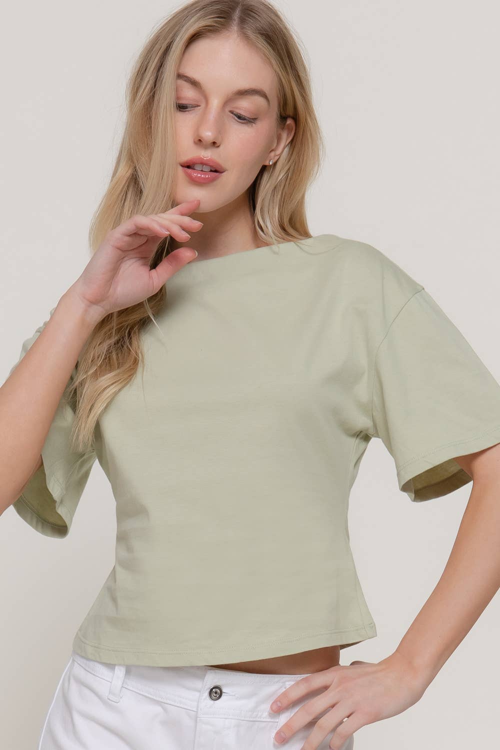 Short Sleeve Boat Neck Top